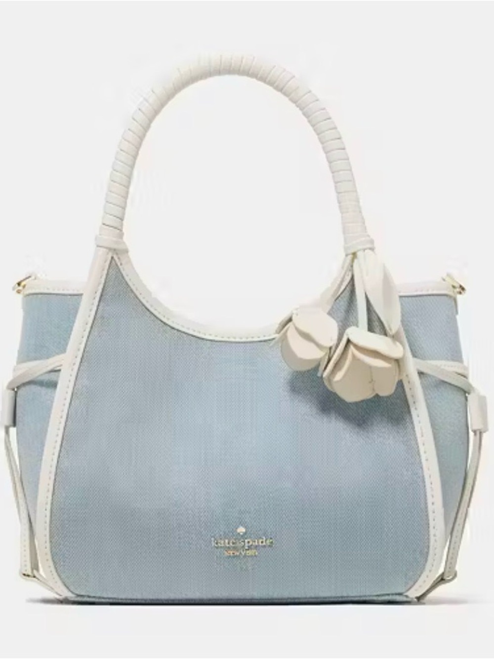 kate spade denim Canvas Tote with White Trim & Floral Charm